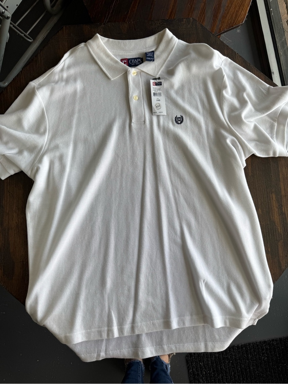 Chaps White Men’s Polo with Navy Embroidered Crest